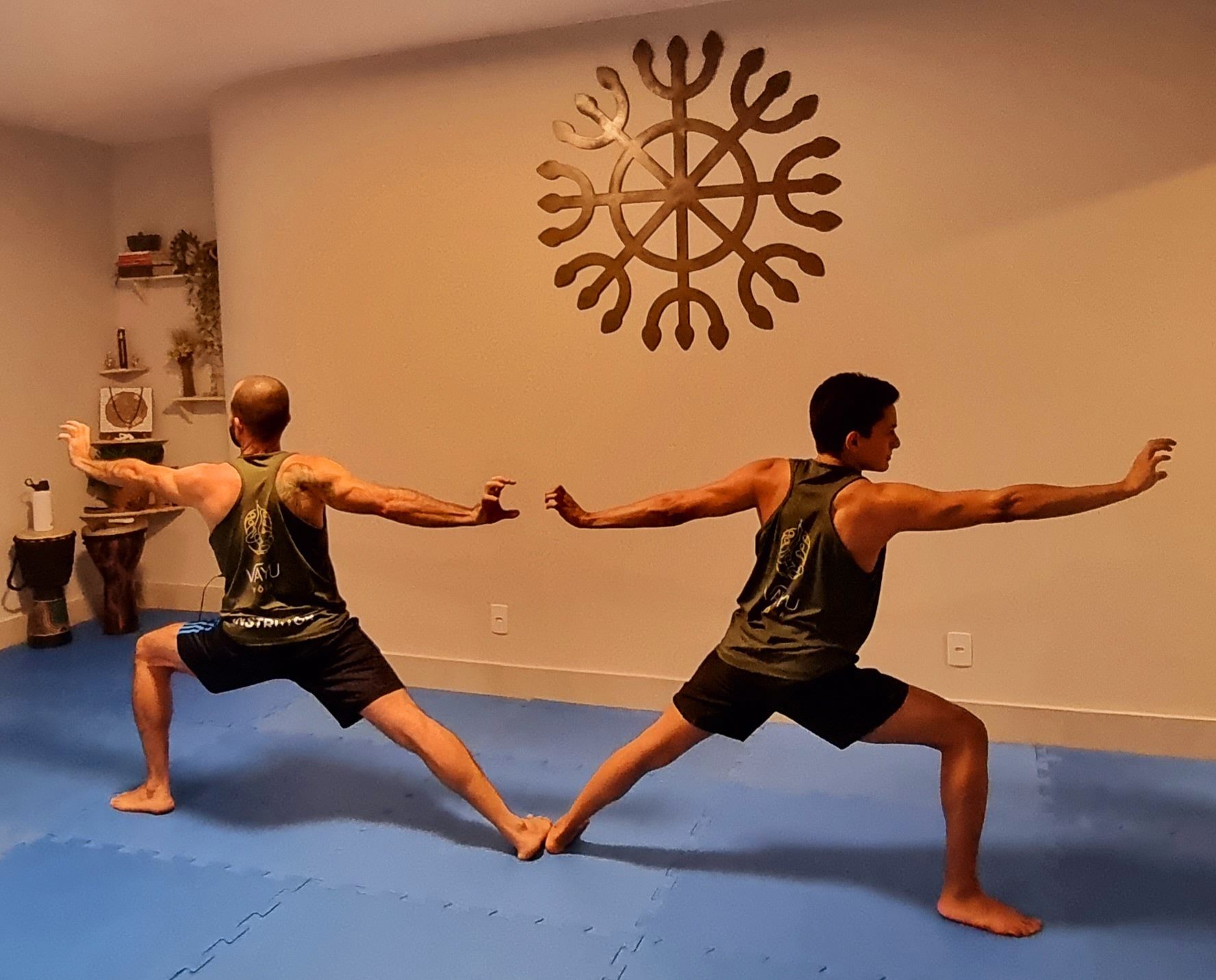 Instrutores praticando ásana no espaço da Vayu Yôga